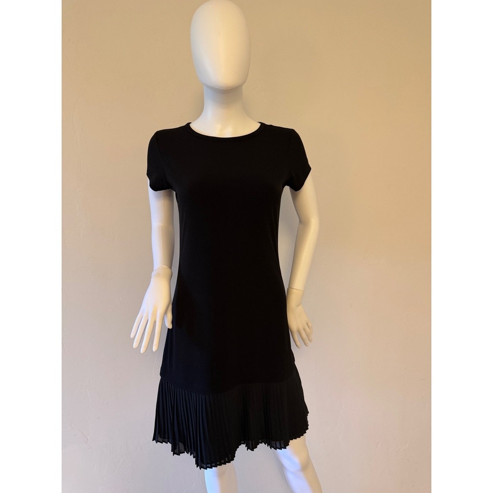 Michael Kors Black Short Sleeve Pleated Drop Hem Shift Dress Size S